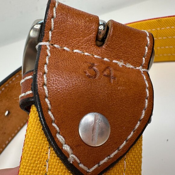 Muletta Men 34 Red Yellow Canvas Brown Leather Belt - Picture 6 of 6